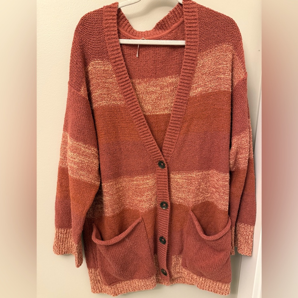 Free People Rust and Cream Striped Cardigan